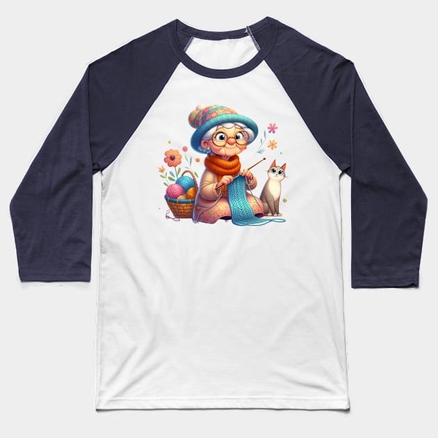 Cute Knitting Granny Baseball T-Shirt by Dmytro